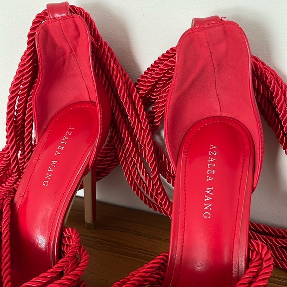 EUC AZALEA WANG Totally Knotted Up Rope Charlene Sandal Heels in Red - Picture 4 of 16
